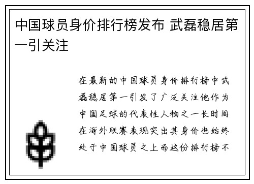 中国球员身价排行榜发布 武磊稳居第一引关注